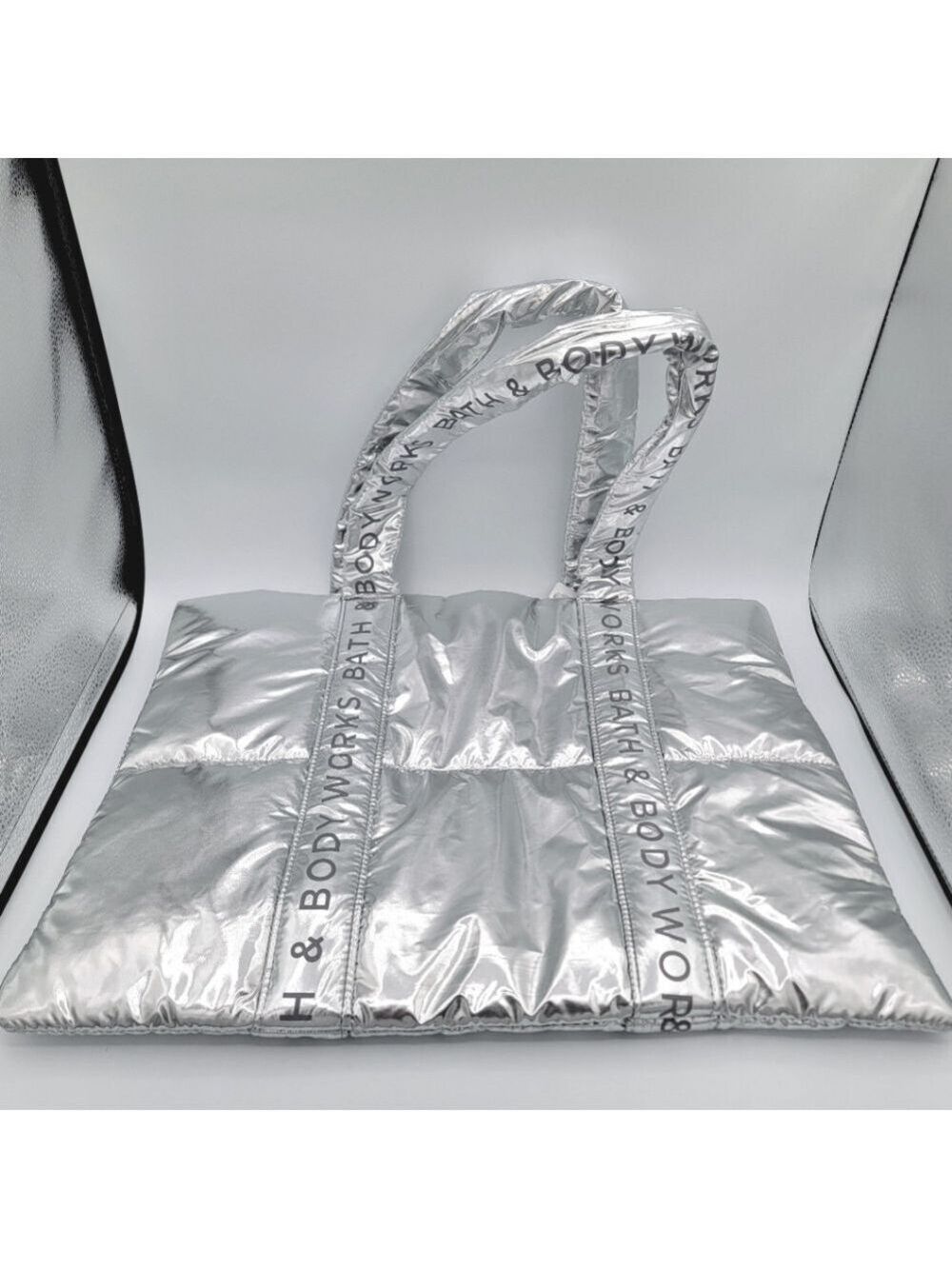 Bath & Body Works Silver Puffy Tote NEW #2537